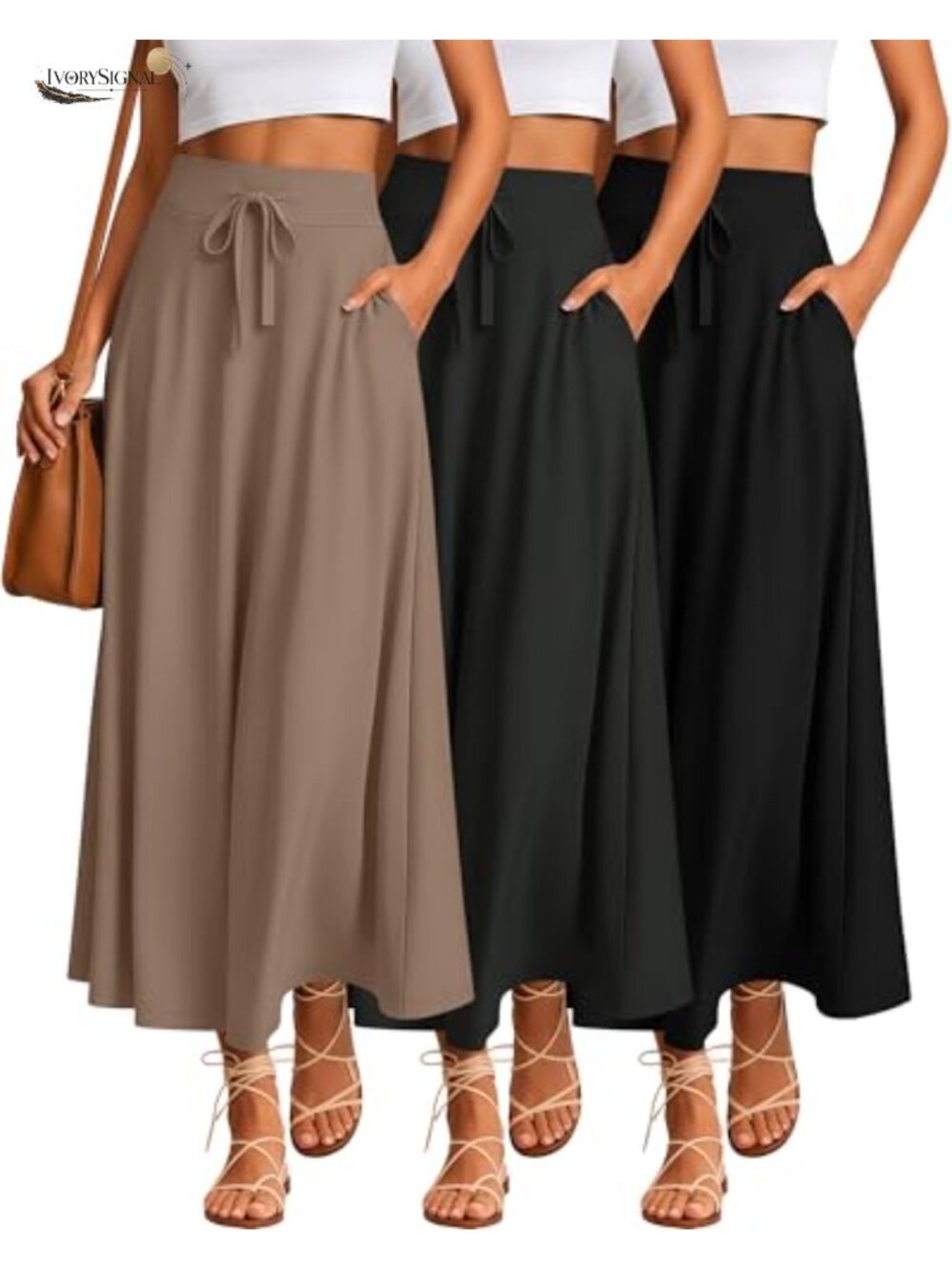 A-Line Maxi Skirt Set of 3 with Pockets High Waist Flowy